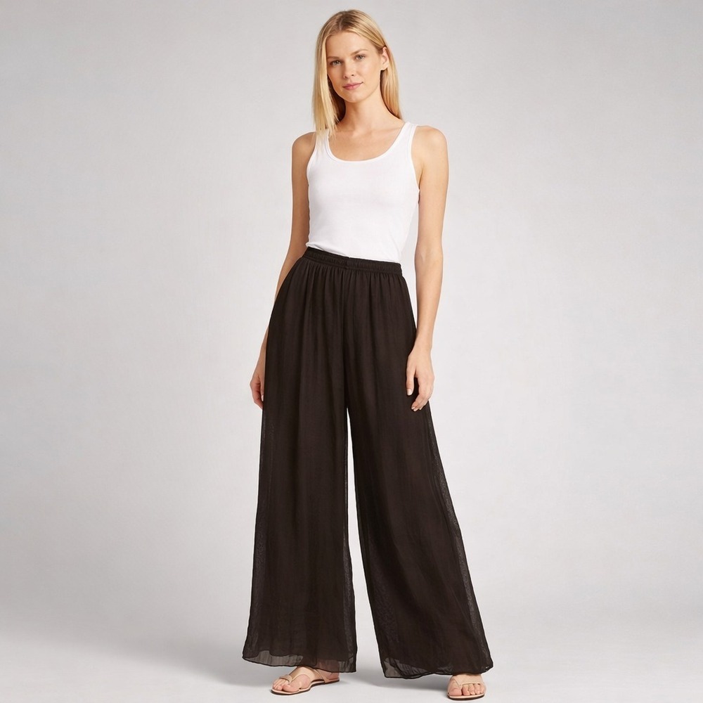 Gigi Moda Italy Silk Wide Leg Palazzo Pants Relaxed Luxe Minimalist *See Measur.
